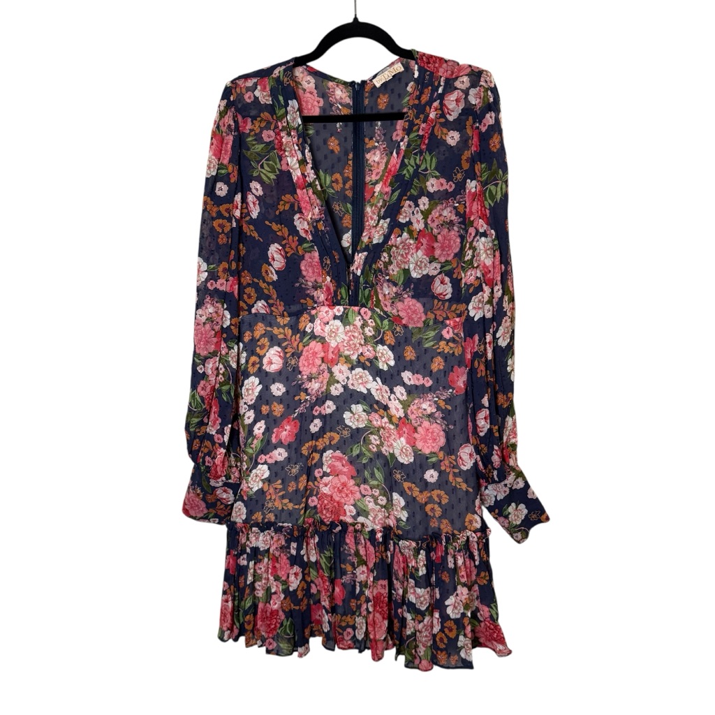 By Ti Mo Floral Long Sleeve Babydoll Style Feminine Floral Midi Dress Sz L